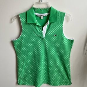 NWOT Tommy Hilfiger Collared Green Polka Dot Ladies Sleeveless Polo Sz M